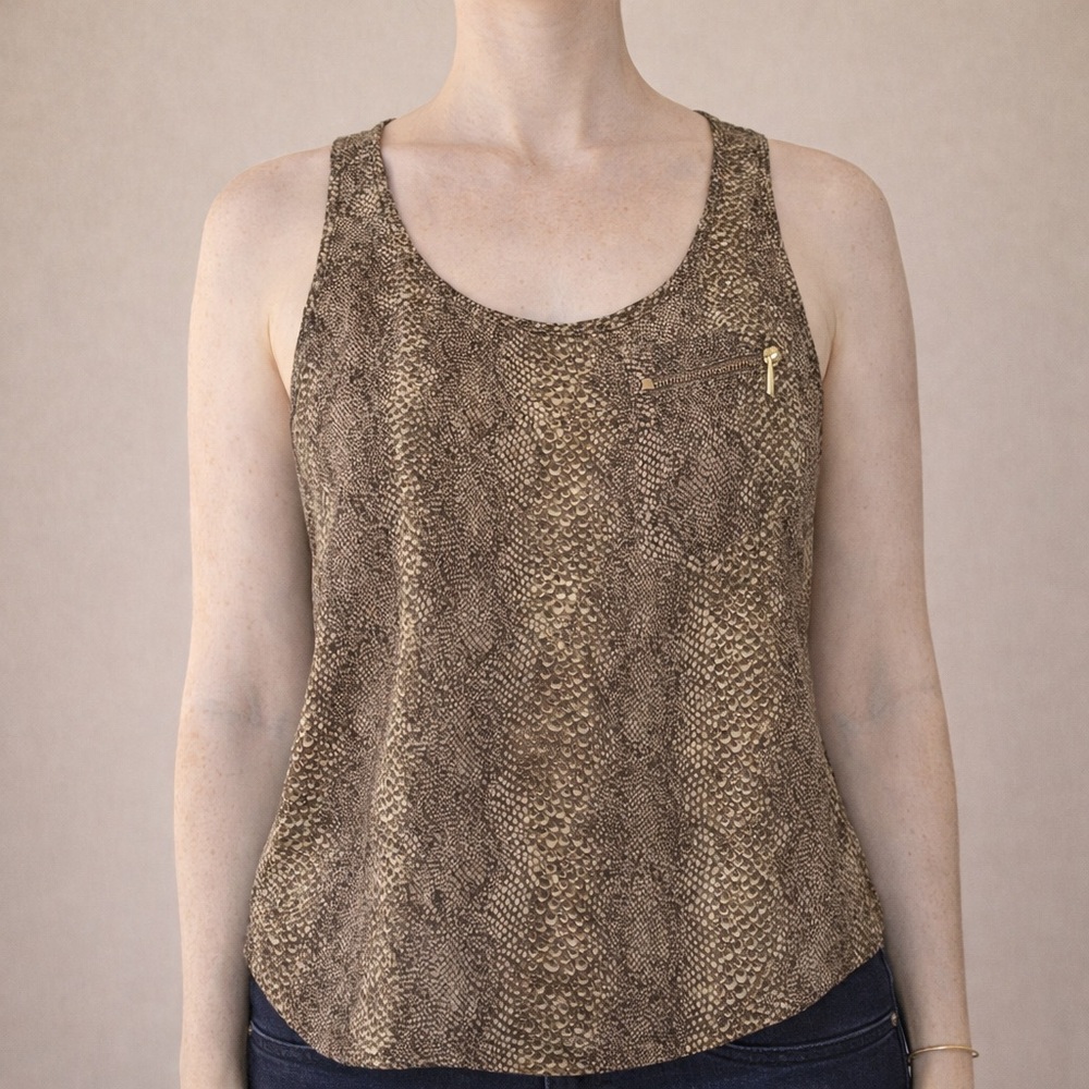 Zara Snakeskin Animal Print Sheer Sleeveless Tank Blouse Brown Medium
